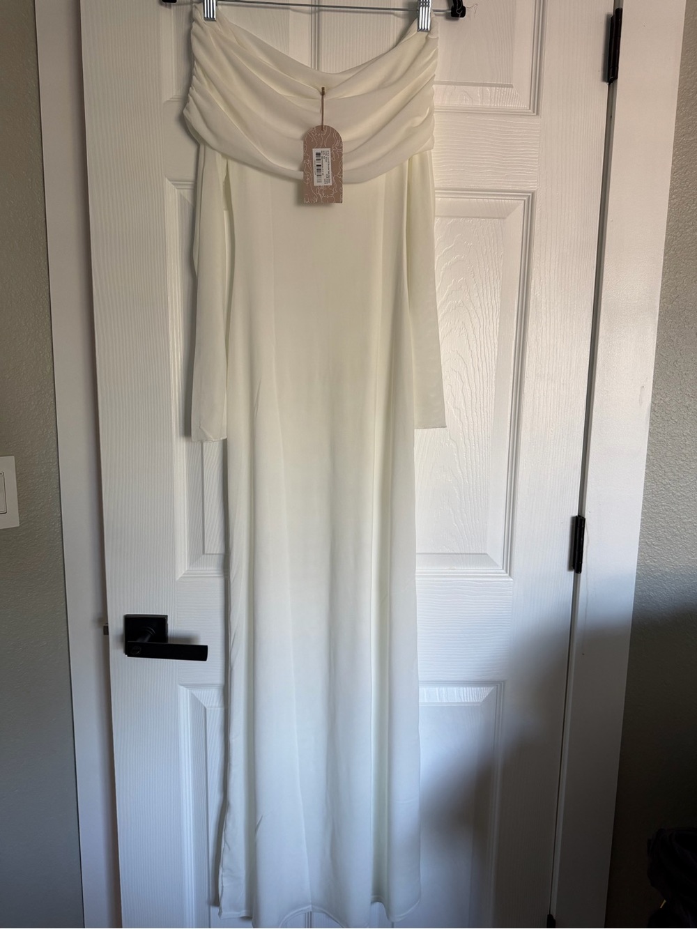 Meshki Cream Off-Shoulder Maxi Dress